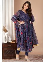 Georgette Blue Festival Wear Bandhani Print Readymade Anarkali Suit